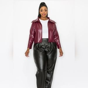 NEW NWOT Livd Apparel Ryder Burgundy Crop Vegan Faux Leather Jacket Size 3XL